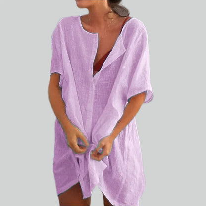 Variant image for Lett og rummelig skjortebluse dame – vintage design, åndbar bomuld, til sommerudflugter-49