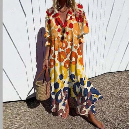 Boho Maxi Kjole Til Kvinder Med Dyb V-Hals Og Flydende Silhuet-1