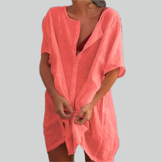 Lett og rummelig skjortebluse dame – vintage design, åndbar bomuld, til sommerudflugter 1