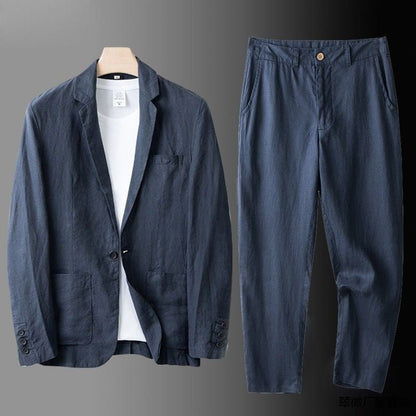 To-Delt Herre Leinenanzug i Slim Fit, 100% Åndbart Leinen til Bryllup, Kontor og Hverdag 0