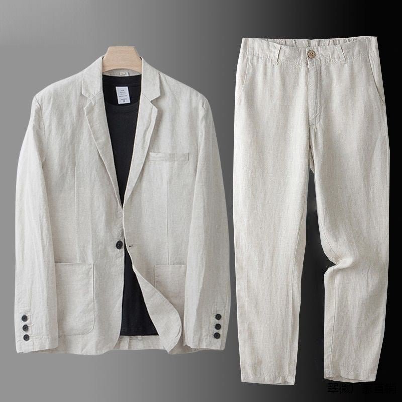 To-Delt Herre Leinenanzug i Slim Fit, 100% Åndbart Leinen til Bryllup, Kontor og Hverdag 2