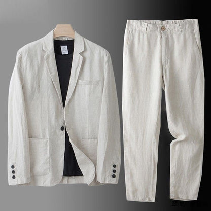 To-Delt Herre Leinenanzug i Slim Fit, 100% Åndbart Leinen til Bryllup, Kontor og Hverdag 2