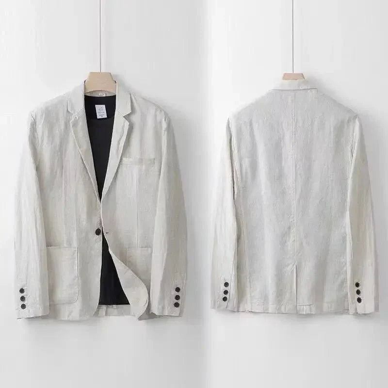To-Delt Herre Leinenanzug i Slim Fit, 100% Åndbart Leinen til Bryllup, Kontor og Hverdag 4