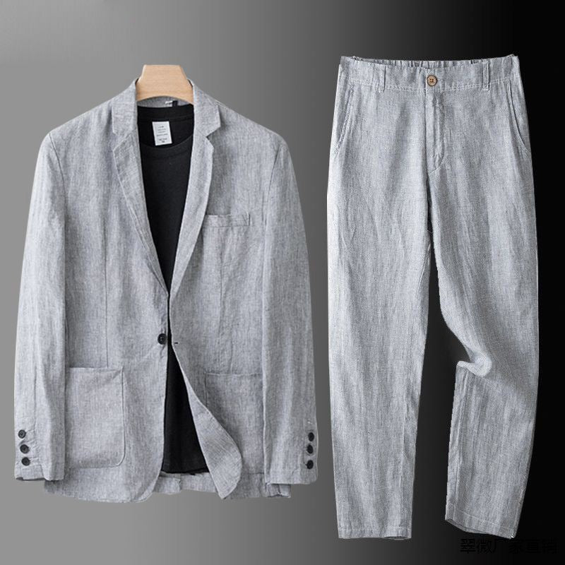To-Delt Herre Leinenanzug i Slim Fit, 100% Åndbart Leinen til Bryllup, Kontor og Hverdag 6