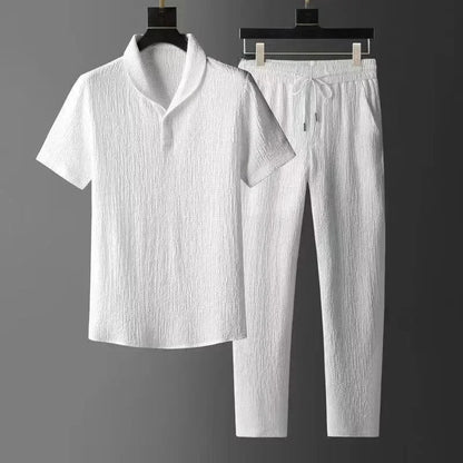 Ultra-Dun Herre Suit i Eisseide og Linned, To-Delt Sæt med Jakke og T-Shirt til Sommerbrug 0