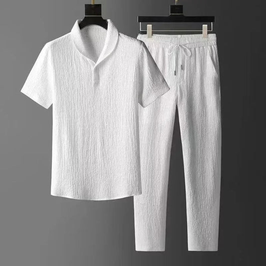 Ultra-Dun Herre Suit i Eisseide og Linned, To-Delt Sæt med Jakke og T-Shirt til Sommerbrug 0