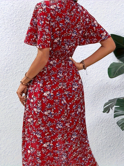 Feminin Boho Sommerkjole Med V-Hals Og Fladder Ærmer - Lang Sommerkjole-4