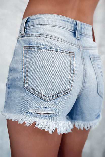 Høj talje denimshorts dame – trendy crack-design, blød denim, til afslappede anledninger 2
