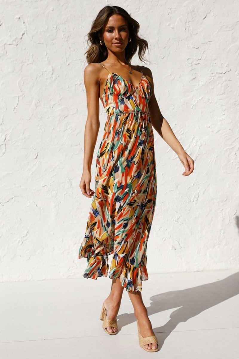 Midi Kjole Til Kvinder, Elegant Print Sommerkjole, Alsidig Stil, S-XL Størrelser-3