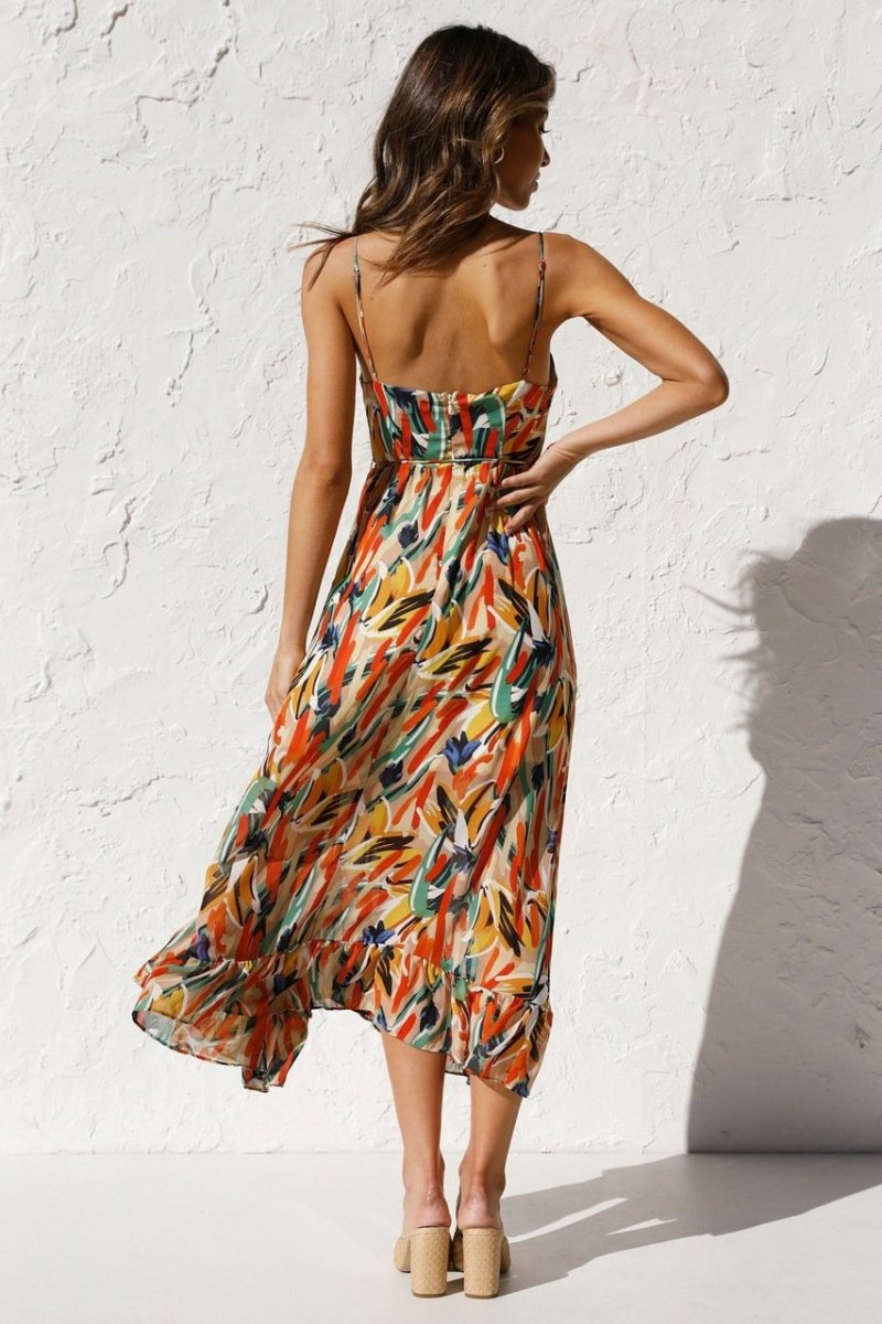 Midi Kjole Til Kvinder, Elegant Print Sommerkjole, Alsidig Stil, S-XL Størrelser-4