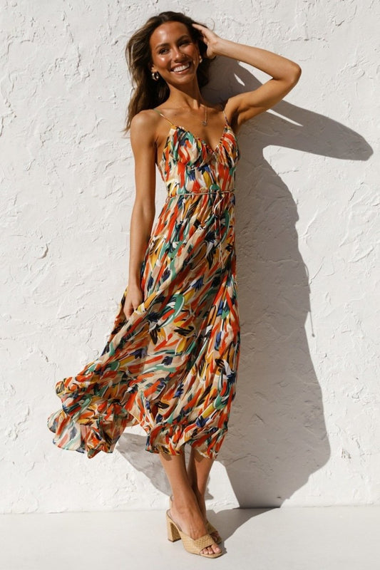 Midi Kjole Til Kvinder, Elegant Print Sommerkjole, Alsidig Stil, S-XL Størrelser-1
