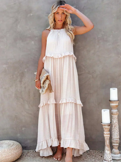 Elegant Halter Ruffle Maxi Kjole Til Kvinder - Chic Og Komfortabel Maxikjole-1