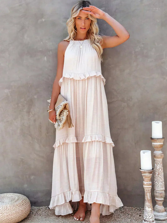 Elegant Halter Ruffle Maxi Kjole Til Kvinder - Chic Og Komfortabel Maxikjole-1
