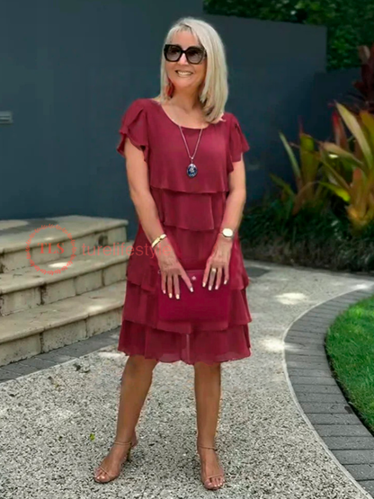 Løs Chiffon Midi Kjole Til Kvinder Med Asymmetrisk Kant Og Lagt Design-6