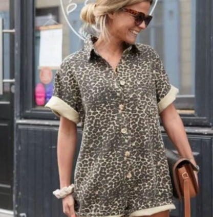 Komfortabelt og struktureret kvinders sommersæt – leopardmønster, polyester, til strand og fritid 4