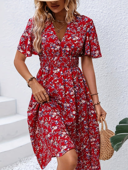Variant image for Feminin Boho Sommerkjole Med V-Hals Og Fladder Ærmer - Lang Sommerkjole-9