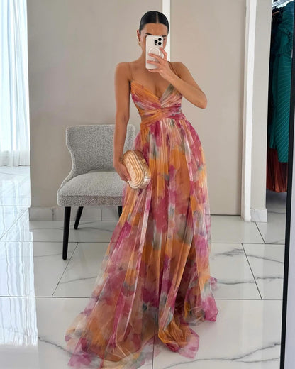 Blomster Maxi Kjole Til Kvinder Med Justerbar Ryg, Elegant Sommerkjole-1