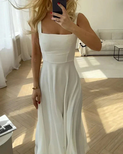 Elegant Chiffon Bryllups Gæstekjole Med Vinkel Halsudskæring-3