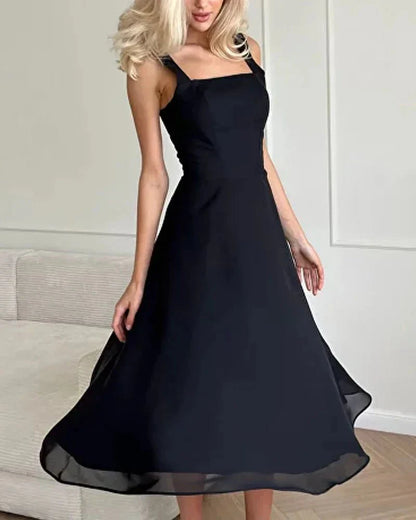Elegant Chiffon Bryllups Gæstekjole Med Vinkel Halsudskæring-6