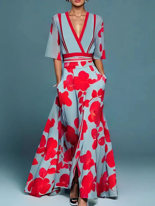 Blomster Maxi Kjole Til Kvinder - Elegant Sommer Kjole Med Flydende Silhuet-1