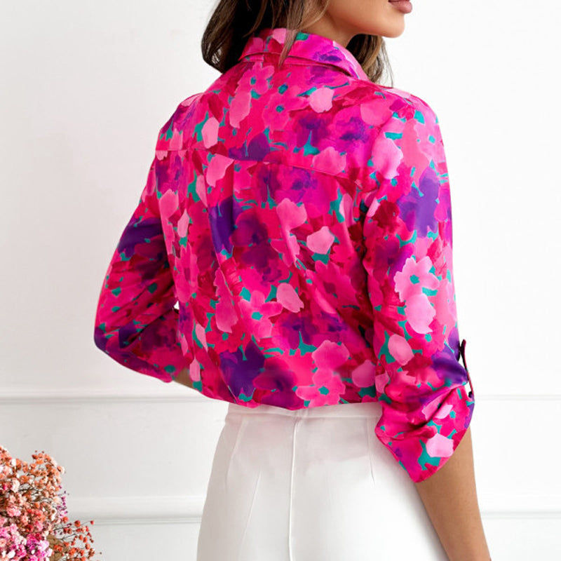 Letvægts og flatterende kvinders blomsterbluse – tre fjerdedele ærmer, bomulds-polyester, til forår og sommer 4