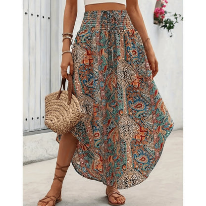 Flatterende kvinders maxirock – boho paisley design, elastisk linning, til sommerudflugter 1