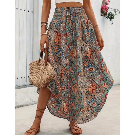Flatterende kvinders maxirock – boho paisley design, elastisk linning, til sommerudflugter 1