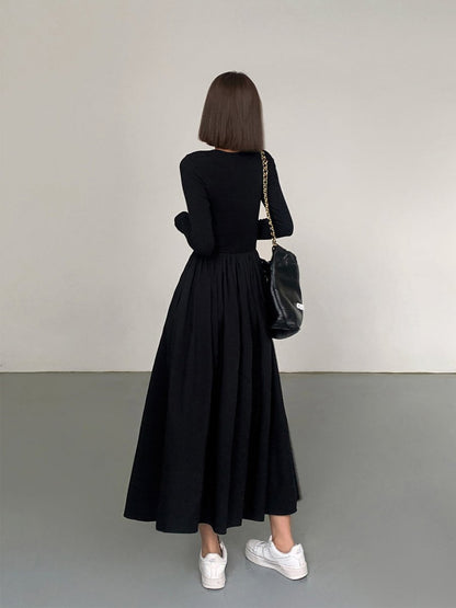 Variant image for Langærmet Kjole Til Kvinder Med Lommer, Elegant Knælængde Til Arbejde Og Afslappede Begivenheder-3